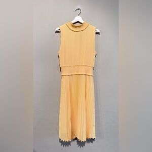 Nanette Lepore Pleated Yellow Dress Smocked Elastic Waist Women 14 Work Cocktail